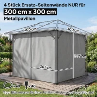 Outsunny Ersatzvorhang für Pavillon, 4er-Set, für 3x3m Pavillons, 302x205cm, Hellgrau(m-3)