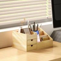 HOMCOM bureau organizer 2 laden opbergdoos kantoor box organisatie natuur(m-2)