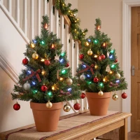 HOMCOM 60 cm Prelit Christmas Tree, 2 Packs Artificial Christmas Trees with 60 Colourful LED Lights, 130 Tips, Green(m-8)