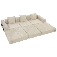HOMCOM Canapé-Lit Pliable 245 cm, Canapé Compressé 3 Places Modulaire en Chenille avec Assise large, 3 Coussins, Beige(m-1)