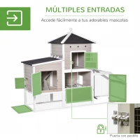 PawHut Gallinero de Madera para Exterior Jaula Grande para Gallinas Pollos con Caseta de 2 Niveles Zona Abierta Nido Bandeja Extraíble y Techo Asfáltico 235x83x171 cm Gris(m-5)