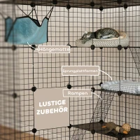 PawHut Katzenkäfig für Drinnen 4-stöckig DIY-Katzengehege mit dichtem Metalldraht Hängematte Rampe Türen Sprungplattformen(m-7)