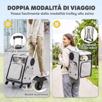 PawHut Trasportino per Cani e Gatti con Ruote, Manico Telescopico, 2 Finestre in Rete, per Animali Fino a 5 kg, Grigio(m-3)
