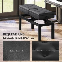 HOMCOM Pianobank, Verstelbare Dubbele Zitplaats, Opbergruimte, Kunstleer, Zwart(m-4)