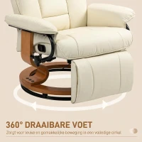 HOMCOM Relaxstoel met Ligfunctie, Draaibaar, tot 150 kg, Kunstleerbekleding, Stalen Frame, Crèmewit(m-6)