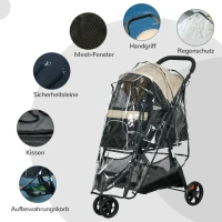 PawHut Haustierbuggy Hundebuggy, klappbar, mit Regenschutz, 2 Getränkehalter, Blau +  Khaki(m-7)