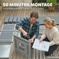 PawHut Hühnerstall Hühnerhaus für 3-4 Hühner mit Auslauf Nistkasten Asphaltdach Oxford-Abdeckung Auszugsschublade 264x82x89cm Grau(m-9)