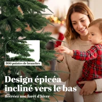 HOMCOM Sapin de Noël Artificiel 210 cm, Branches Articulées en PE et PVC Ignifuges, Support en Acier Pliable, Vert(m-5)