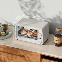 HOMCOM Mini-Ofen Toasterofen, 1 Backblech, 1 Grilrost, 10 L Kapazität, Timer-Funktion, 36,5 cm x 26 cm x 22 cm, Cremeweiß(m-3)