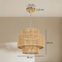 HOMCOM Hanglamp, driedelige lampenkap, metaal, henneptouw, lichtbruin(m-3)
