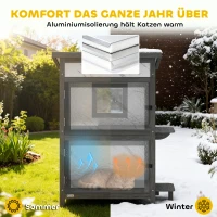 PawHut Buitenkattenhuis, Houten Huis voor Katten, Meerdere Ingangen, Raam, Waterdicht, 60 x 60 x 88 cm, Wit(m-5)