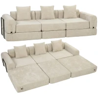 HOMCOM Klappbares Schlafsofa 245 cm, vakuumverpacktes 3‑Sitzer‑Modulsofa aus Chenille mit großer Sitzfläche, 3 Kissen, Beige(m-8)