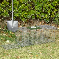 Outsunny Trampa para Animales Vivos Plegable 66x24x30,5 cm Jaula de Captura de Alambre con Puerta y Asa para Conejos Plata(m-2)