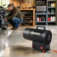 Outsunny 15 kW/51000 BTU Industrial Propane Space Heater, Portable Forced Air Gas Fan Patio Heater w/ Overheat Protection, Black(m-2)