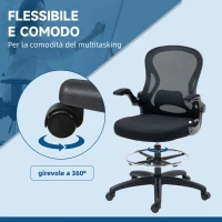 Vinsetto Sedia da Ufficio con Supporto Lombare, Altezza Regolabile e Braccioli Ribaltabili, 59x65x102-122 cm, Nero(m-8)