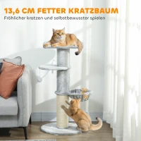 PawHut Kattenkrabpaal, sisalpaal, meerlagig, pluchestof, hangende bal, lichtgrijs(m-4)