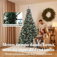 HOMCOM Árbol de Navidad Artificial Nevado 240 cm con 1773 Ramas Bayas Rojas Piñas Base de Acero Plegable Montaje Rápido Verde(m-6)