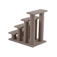 PawHut Escalera de Mascota Escalón Gato con 4 Pasos de Felpa y Postes Cubierto de Felpa 63.5x43x60cm Marrón Claro(m-4)