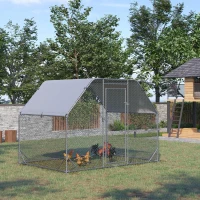 PawHut Gallinero para Exterior 2,8x1,9x1,95 m Jaula de Gallinas de 1 Habitación Cubierta de Tela Oxford Anti-UV Plata(m-10)