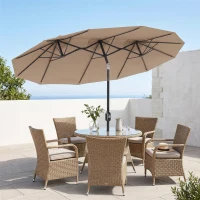 Outsunny Ombrellone Doppio Inclinabile a 45° con Manovella e Prese d'Aria, in Acciaio e Poliestere, 285x147x227 cm, Caffè(m-9)