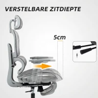 HOMCOM Bureaustoel, ergonomische bureaustoel met mesh-bekleding, verstelbaar, verrijdbaar, met armleuningen, hoofdsteun, grijs(m-5)
