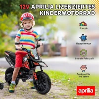 AIYAPLAY Elektro Motorrad Kinder 12 V Elektromotorrad mit 2 Motoren Stützrädern, Stoßdämpfer 13 Zoll Räder Musik, USB(m-4)
