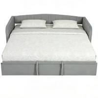 HOMCOM Lit Gigogne 90/180x190 cm, Canapé Lit Convertible 3 Places, Sommier à Lattes en Bois, Tête Rembourrée en Velours, Gris(m-11)