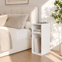 HOMCOM Set 2 Tavolini da Salotto Moderni con Ripiani Aperti, 2 prese AC e 2 porte USB, Bianco(m-9)