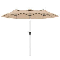 Outsunny Ombrellone Doppio Inclinabile a 45° con Manovella e Prese d'Aria, in Acciaio e Poliestere, 285x147x227 cm, Caffè(m-1)