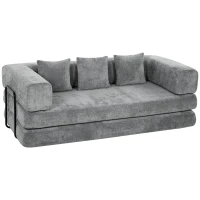 HOMCOM Canapé Convertible 3 Places Compressé 5 en 1, Canapé-Lit en Chenille 205cm, Assise Profonde, 2 Coussins, Gris(m-18)