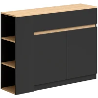 HOMCOM Sideboard, Buffet, großes Schrankfach, 3-stufiges Regal, Schublade, schwarz, 110 x 29,5 x 82cm(m-1)