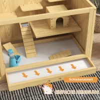 PawHut Knaagdierkooi, Sparrenhout, inclusief accessoires en drinkfles, 100 x 50 x 50 cm, Natuurlijk(m-6)