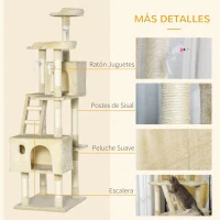 PawHut Rascador Árbol para Gatos Grande 60x50x181 cm con Poste de Arañar Múltiples Plataformas Escaleras Cuevas Juguetes Centro de Actividades Beige(m-6)