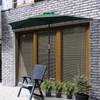 Outsunny Sombrilla 269x138x236 cm Parasol de Jardín con Manivela y Forma Semicircular Tela Poliéster 180 g/m² para Exterior Terraza Patio Piscina Verde(m-10)