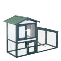 PawHut Conejera de Madera Exterior Jaula para Conejos de 2 Niveles con Bandeja Extraíble y Múltiples Entradas Techo de Asfalto Cobayas Gallinas 140x65x100 cm Verde(m-11)