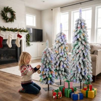 HOMCOM Artificial Christmas Tree Set of 3, Snowy Pre-Lit Christmas Tree with PVC Branch Tips, 90/120/150 cm, Green White(m-8)