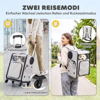 PawHut Dierentransporttas met wieltjes inklapbare transportbox voor honden katten tot 5 kg, ademende trolley Grijs(m-4)