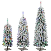 HOMCOM Artificial Christmas Tree Set of 3, Snowy Pre-Lit Christmas Tree with PVC Branch Tips, 90/120/150 cm, Green White(m-1)