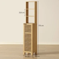 HOMCOM Smalle badkamerkast, hoge kast met 3 open planken, verstelbare planken, lamellendeur, 34 x 30 x 170 cm Naturel(m-3)