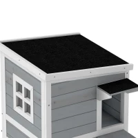 PawHut Maisonnette pour chats sur 2 étages en bois intérieur et extérieur toit rabattable 51 x 51 x 81,3 cm blanc et gris(m-9)