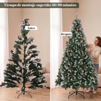 HOMCOM Árbol de Navidad Artificial Nevado 240 cm con 1773 Ramas Bayas Rojas Piñas Base de Acero Plegable Montaje Rápido Verde(m-7)