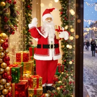 HOMCOM Lebensgroßer singender Weihnachtsmann 150 cm, animierte Musikfigur mit drehendem Kopf, winkender Hand und Geschenk(m-9)