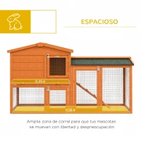 PawHut Jaula para Conejos Grande 150x45x85 cm con Techo Asfáltico Bandeja Extraíble Escalera  para Exterior Natural(m-4)