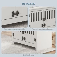 PawHut Comedero Perro Elevado con 2 Cuencos de Acero Inoxidable 2x2 L con Almacenamiento 37L y 2 Puertas con Pestillos Blanco(m-6)