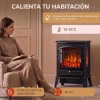 HOMCOM Chimenea Eléctrica 1000/2000 W con Efecto Llama 3 Vistas Termostato y Brillo Regulable Negro(m-6)