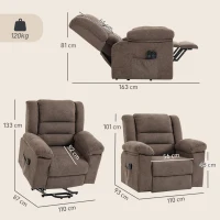 HOMCOM Poltrona Elevatória Elétrica Reclinável 150°, Braços Amplos, 8 Pontos de Massagem, Aquecida, Castanho(m-3)