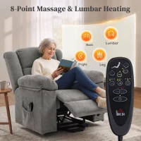 HOMCOM Oversized Riser Recliner Chair with Massage and Heat, Power Lift Recliner for Elderly with Wide Seat and Back, Grey(m-5)