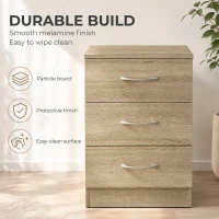 HOMCOM Three-Drawer Simple Bedside Table - Oak(m-6)