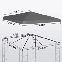 Outsunny 3 x 3 m Ersatzplane für Pavillon, Plane für Garten-Pavillon, mit Wasserablauföffnungen, UPF30+, Dunkelgrau(m-3)