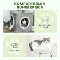 PawHut Krabpaal 107 cm kattentoren met hol, 2 pluche ballen, sisalstammen, groot platform, 55x40x107 cm, Grijs(m-5)